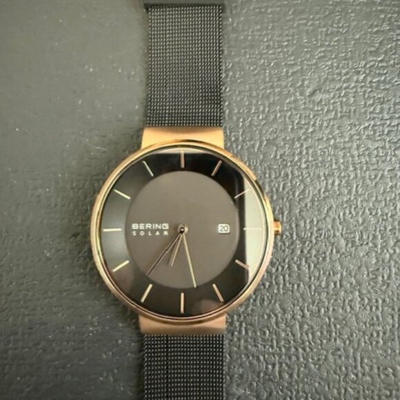 Bering Men's Solar Watch Black Dial with Black Mesh Band